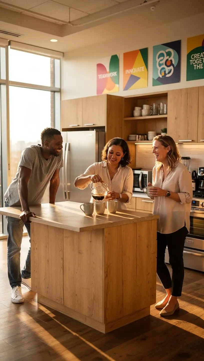 Zestawienie kolorów ścian i mebli, które odzwierciedlają tożsamość marki.